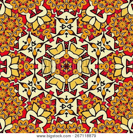 Endless Ornamental Pattern. Seamless Oriental Art Backdrop. Geometric Mandala Unusual Wallpaper.