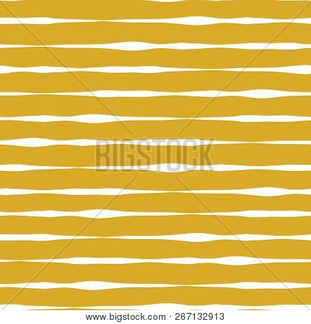 Horizontal Hand Drawn Lines Seamless Vector Background. White Lines On Gold Background. Aabstract Pa