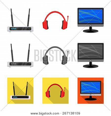 Vector Design Of Laptop And Device Sign. Set Of Laptop And Server Vector Icon For Stock.