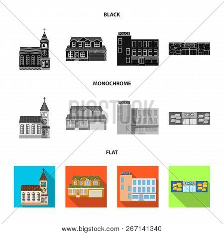 Vector Design Of Building And Front Logo. Set Of Building And Roof Vector Icon For Stock.