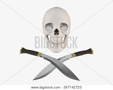 Scull And Nepal Gurkha Weapon Knife Kukri - 3d Rendering