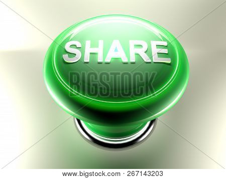 Share Green Pushbutton - 3d Rendering Illustration