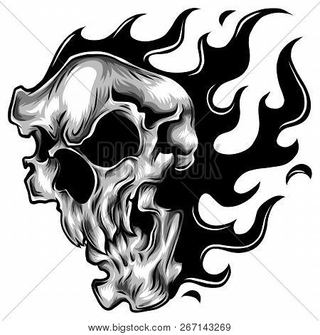 Skull On Fire With Flames Vector Illustration
