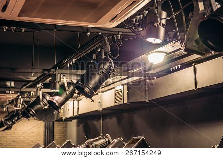 Modern Stage Theater Floodlights And Projector Illumination Equipment.