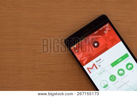 Bekasi, West Java, Indonesia. November 6, 2018 : Gmail Dev App With Magnifying On Smartphone Screen.