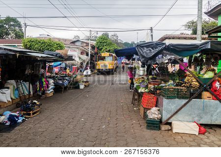 Juayua, El Salvador - April 2, 2016: Market Stalls In Juayua Village, El Salvador