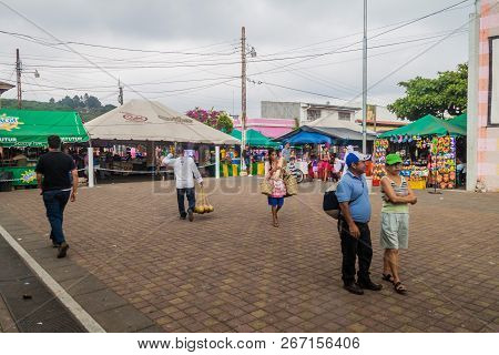 Juayua, El Salvador - April 2, 2016: Market Stalls In Juayua Village, El Salvador