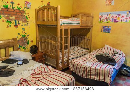 Juayua, El Salvador - April 2, 2016: Dorm Room In Anahuac Hostel In Juayua.