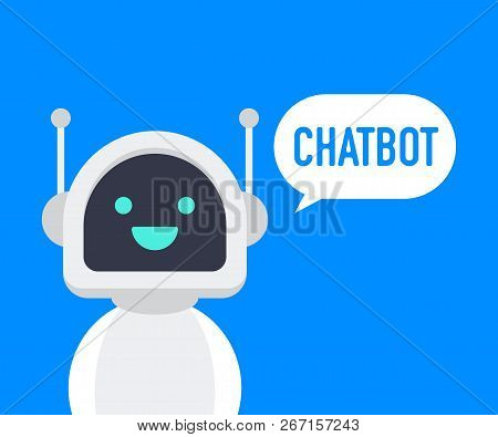 Chatbot Icon. Cute Smiling Robot, Chat Bot Say Hi.vector Modern Flat Cartoon Character Illustration.