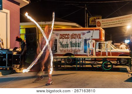 Esteli, Nicaragua - April 23, 2016: Artists During Their Fireshow In Esteli