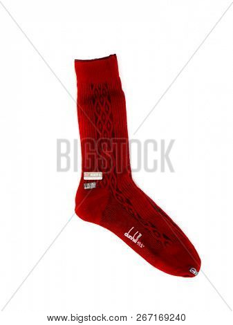 GOMEL, BELARUS - October 21, 2018: Dunhill socks. Alfred Dunhill Limited is a British luxury goods brand, specialising in ready-to-wear, custom and bespoke menswear, leather goods, and accessories