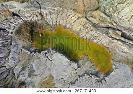 Aerial View Of Lake In Open Pit Mine
