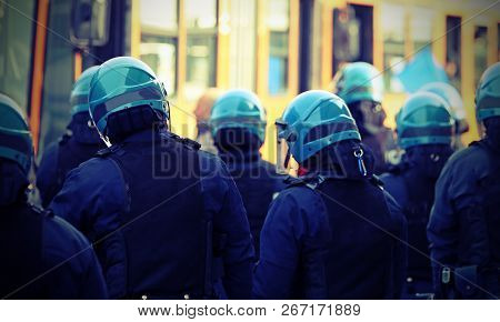 Italian Police In Riot Gear During A Big Demonstration