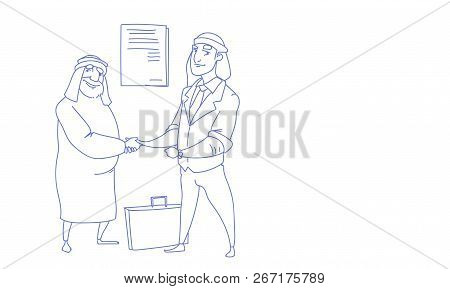 Couple Rich Arab Businessman Shaking Hands Business Agreement Success Concept Sketch Doodle