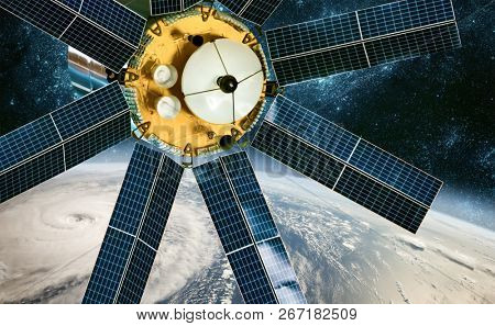 Space satellite monitoring from earth orbit weather from space, hurricane, Typhoon on planet earth. Elements of this image furnished by NASA.