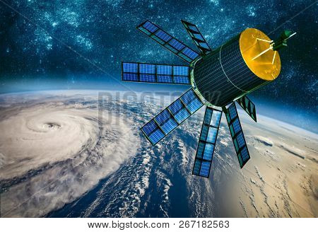 Space satellite monitoring from earth orbit weather from space, hurricane, Typhoon on planet earth. Elements of this image furnished by NASA.