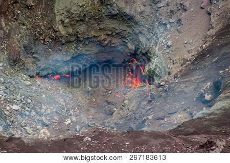 Molten Lava In Telica Volcano Crater, Nicaragua