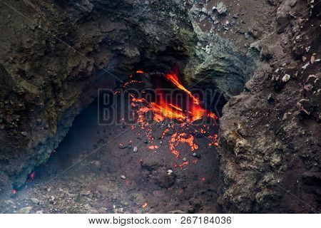 Molten Lava In Telica Volcano Crater, Nicaragua