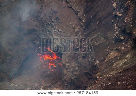 Molten Lava In Telica Volcano Crater, Nicaragua