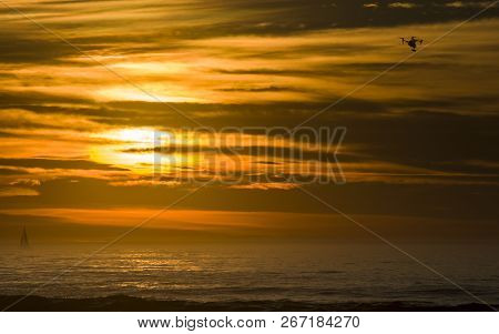Sunset See From The Beach Of Seignosse, Hossegor, France