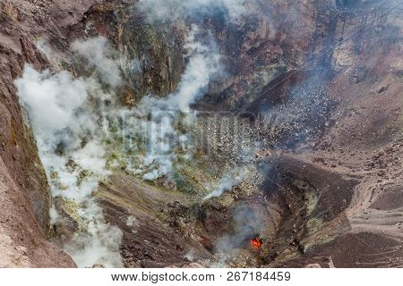 Fumaroles And Molten Lava In Telica Volcano Crater, Nicaragua