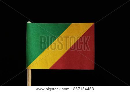 A National Flag Of The Republic Of The Congo On Toothpick On Black Background. Consists Of A Diagona