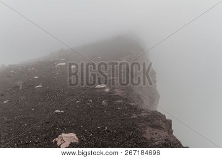 Misty Mysterious Rim Of Telica Volcano Crater, Nicaragua