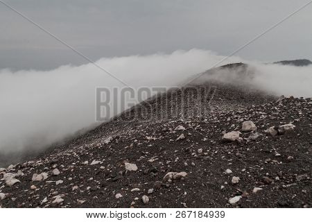 Misty Mysterious Rim Of Telica Volcano Crater, Nicaragua