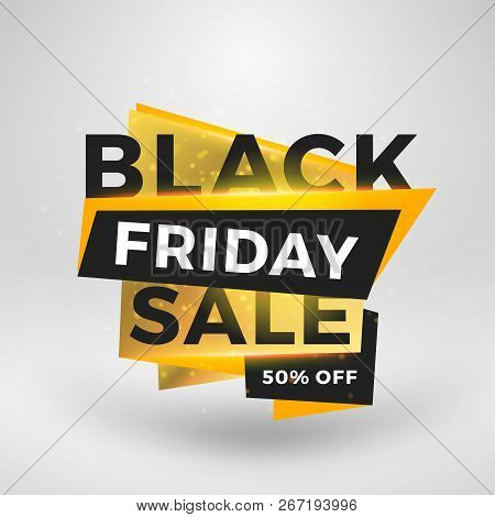 Black Friday Sale Sticker. Discount Banner. Special Offer Sale Tag. Golden And Black Color Theme Wit