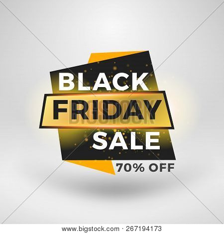 Black Friday Sale Sticker. Discount Banner. Special Offer Sale Tag. Golden And Black Color Theme Wit