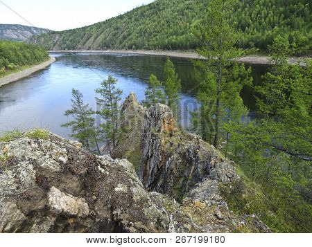 Landscape: A View From The Cliff On The Arrow Of The Rivers Vitim And Tsipa