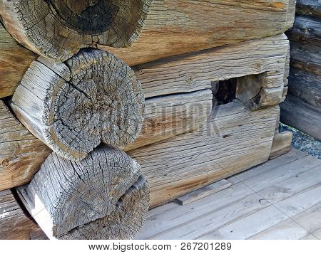 Fragment Izba With Volokovaya Window (xvii Century). Inside Volokovaya Window Closes (clouded) Plank