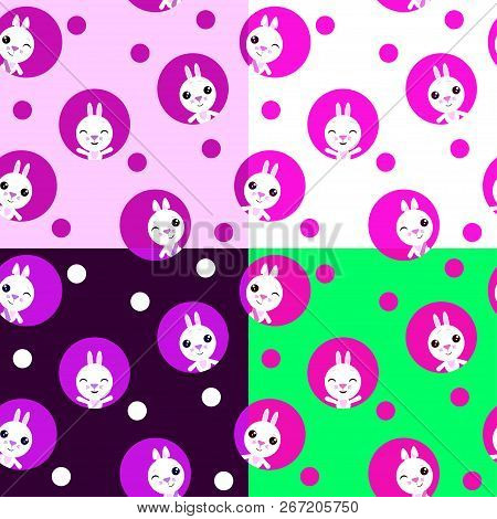 Seamless Pattern With Kawaii Rabbits. Easter Symbol. Vector Illustration.