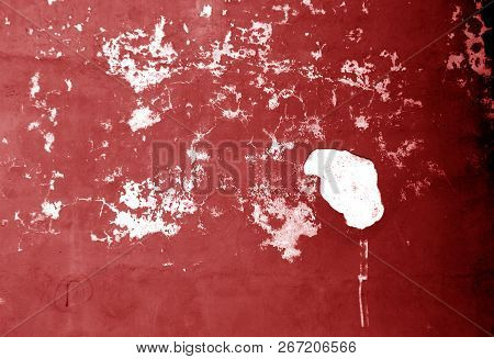 Craked Weathered Cement Wall Texture In Red Tone. Abstract Background And Texture For Design.