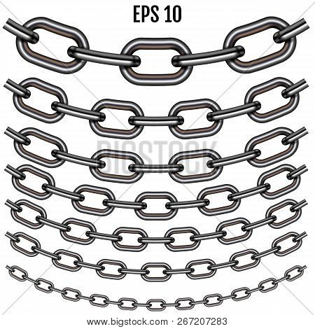 Vector Realistic Sagging Steel Chain Set. Set With Shadow Isolat
