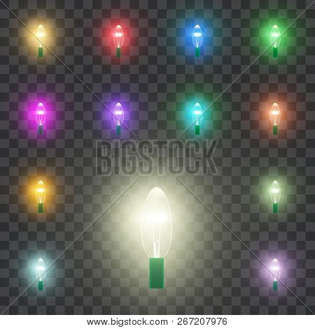 Set Of Led Neon Lamps. Set Of Christmas Lights Isolated Realisti