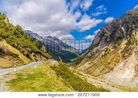 Mountain River In Alps Covered With Snow, Fluelapass, Zernez, Graubuenden, Switzerland