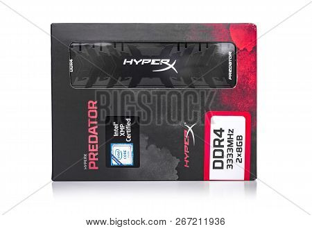 Uzhgorod, Ukraine - October 25, 2018: Box Of Random Access Memory Kingston Ddr4-3333 Hyperx Predator