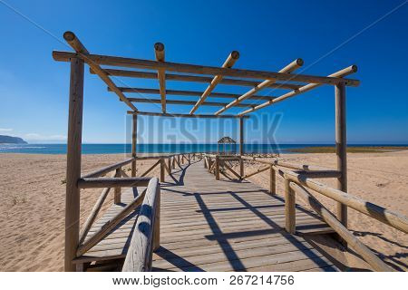 Wooden Footpath Pergola Of Varadero Beach In Canos Meca