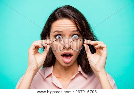 Close-up Portrait Of Nice Wondered Cute Attractive Smart Clever Intelligent Wavy-haired Lady Wearing