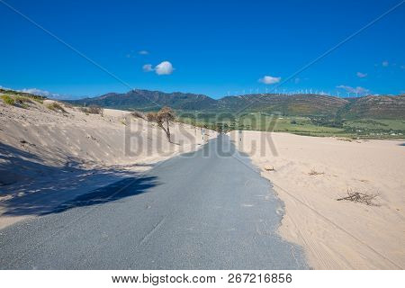 Sand Over Old Narrow Rural Road In Cadiz