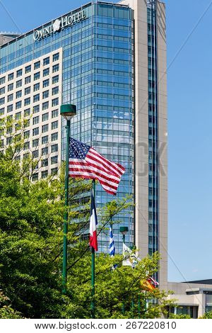 Atlanta, Georgia - May 3, 2015: The Omni Hotel, Along With Cnn, Was Built In 1976 As Part Of The Omn