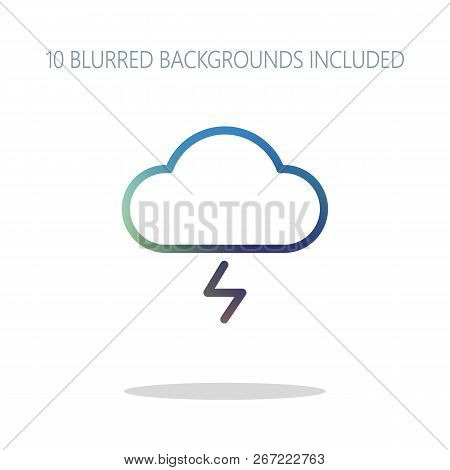 Cloud And Lightning. Simple Outline Icon. Linear Symbol With Thin Outline. Colorful Logo Concept Wit