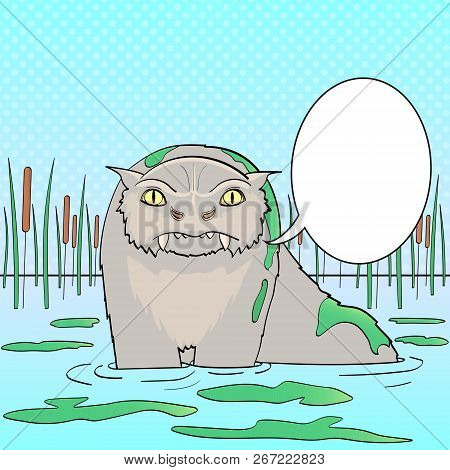 Pop Art Background, Natural Landscape, Marsh. Bunyip, An Animal From The Mythology Of The Australian