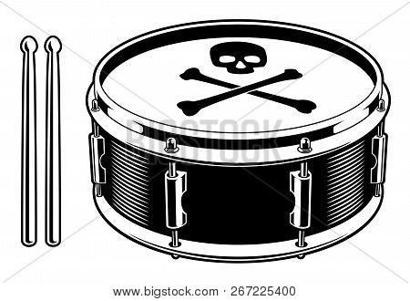 Black And White Illustration Of Drum On The White Background