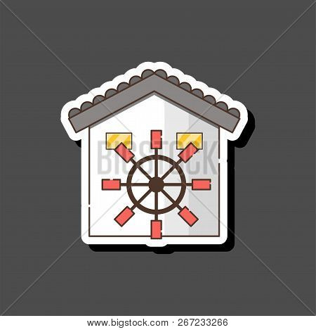Vector Illustration With Cartoon Flat Watermill Isolated On White Background. Agricultural Building 