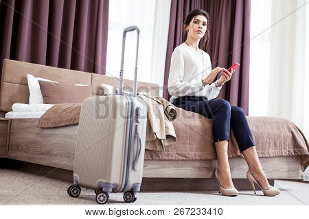 Nice Beautiful Businesswoman Coming To The Hotel