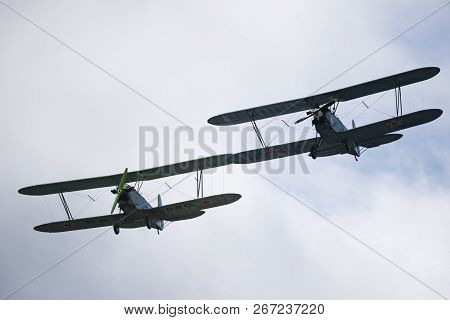 Soviet Single-engine Biplane Policarpov Po-2 Or U-2 At An Air Show In Mochishche
