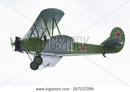 Soviet Single-engine Biplane Policarpov Po-2 Or U-2 At An Air Show In Mochishche