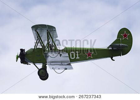 Soviet Single-engine Biplane Policarpov Po-2 Or U-2 At An Air Show In Mochishche